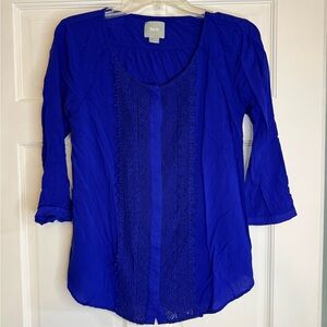 Anthropologie Maeve Royal Blue Button Down Blouse